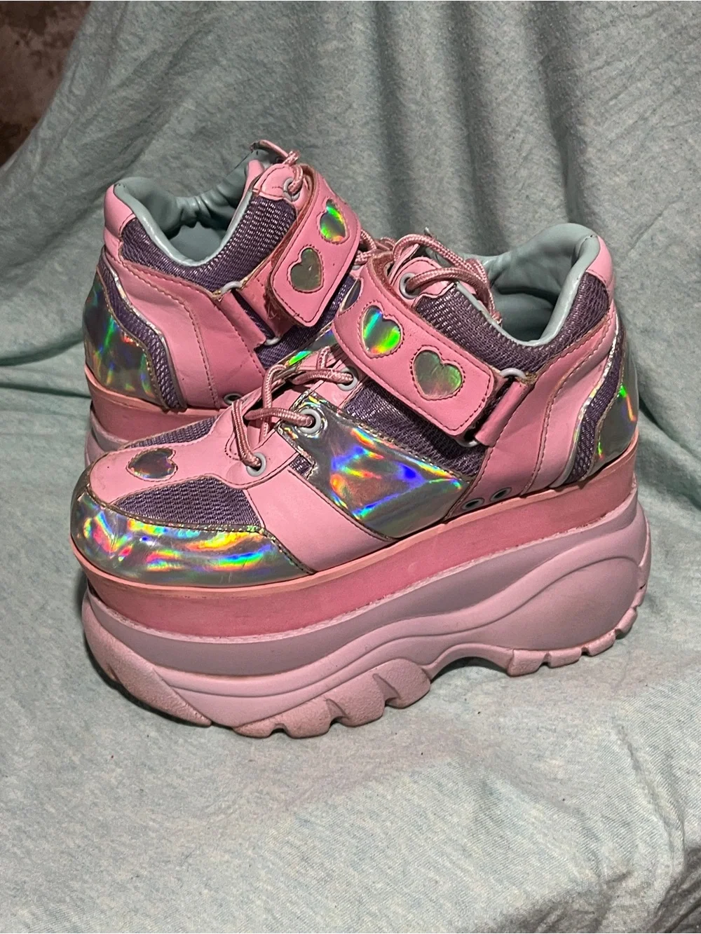 Sugar Thrillz Pink Holographic Heart Platform Sneakers